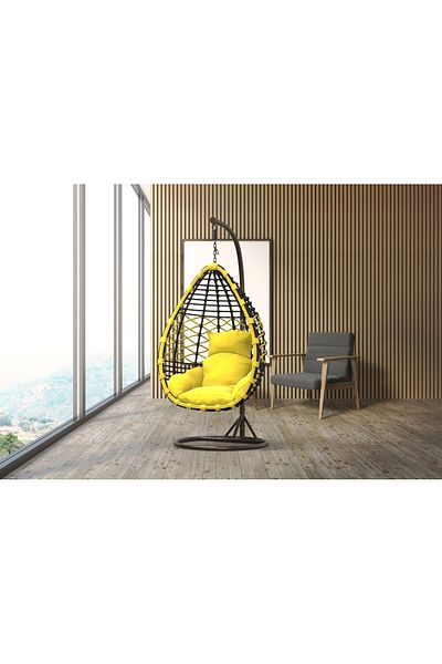 Türkiye Hanging Chair in Polyrattan with Frame UNIVERSO 800 x 600 x 1200 mm (black-yellow)