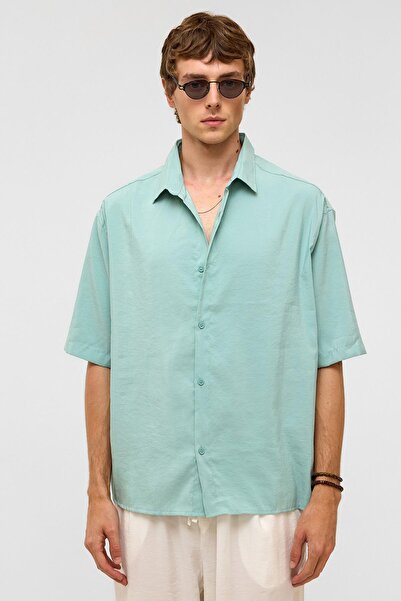 VAMOSCLO Basic Oversize Short Sleeve Modal Shirt Turquoise
