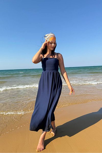 Neşeli Butik Women's Navy Blue Strap Back Detail Summer Dress Nbmy3796