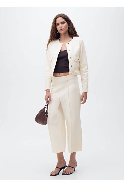 MANGO Woman Pamuklu cepli crop ceket