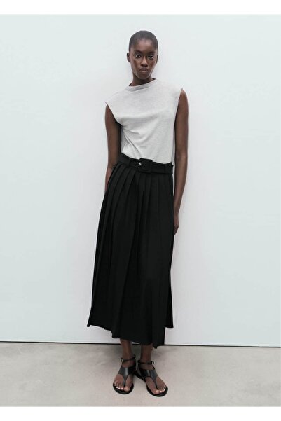 MANGO Woman Kontrast kemerli elbise