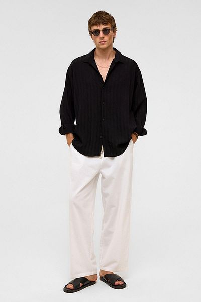 VAMOSCLO Oversize Long Sleeve Modal Fabric Shirt Black