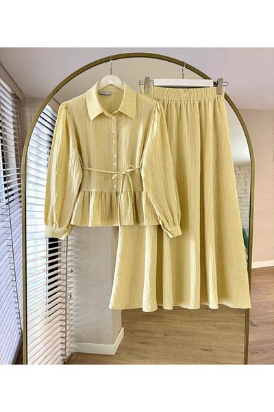 ensade Modern Design Summer Double Suit – Button Closure Blouse and Relaxed Fit Skirt