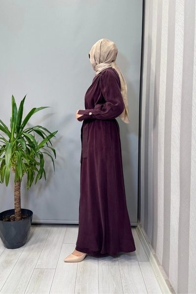 MISS DALIDA Düğme Detaylı Kuşaklı Gömlek Yaka Elbise Bordo T25Y-4020