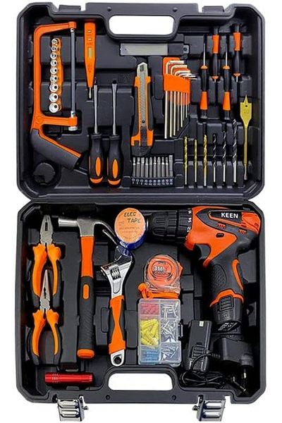 Keen 130PCS Mechanic Socket Wrench & Tyre Repair Kit with 12V Drill and Home Tool Set