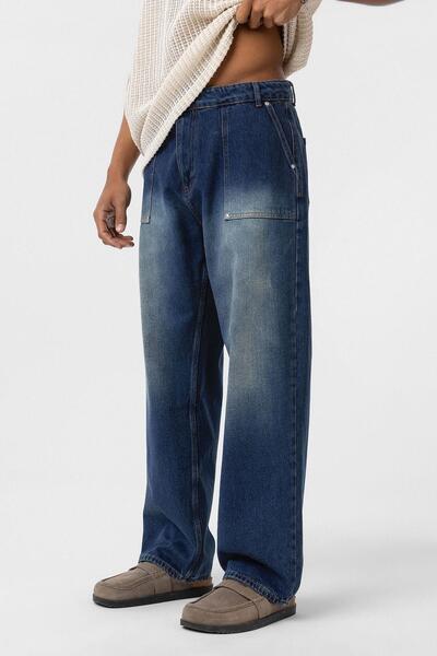 VAMOSCLO Pocket Detailed Baggy Fit Jean Green Tint