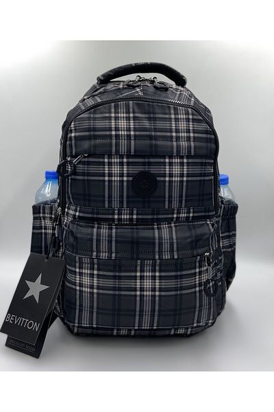 betto's Water Resistant Fabric School Bag Unisex School Backpack 20289 Plaid-Black