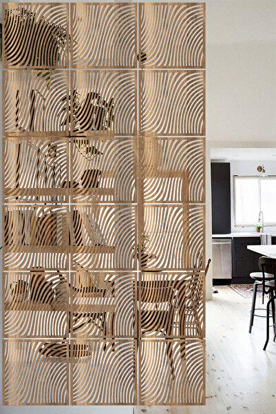 Lucena Ahşap Seperatör Sarkıt Panel Paravan Levha Seti 4 Adet Lazer Desen Seçenekli - 048