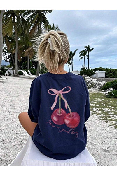 MOONBULL Tricou oversize cu imprimeu Cherry Back pentru femei