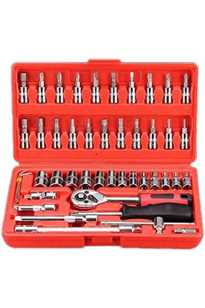 SULFAR 46 Pcs 1/4 inch Screwdriver Drive Socket Bit Set Car Repair Tool with Reversible Ratchet Wrench Spin