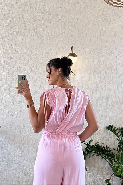 Neşeli Butik Women Pink Double Breasted Collar Summer Jumpsuit Nbmy3805