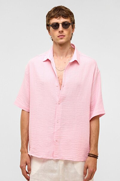 VAMOSCLO oversized Κοντομάνικο πουκάμισο από ύφασμα μουσελίνας ροζ
