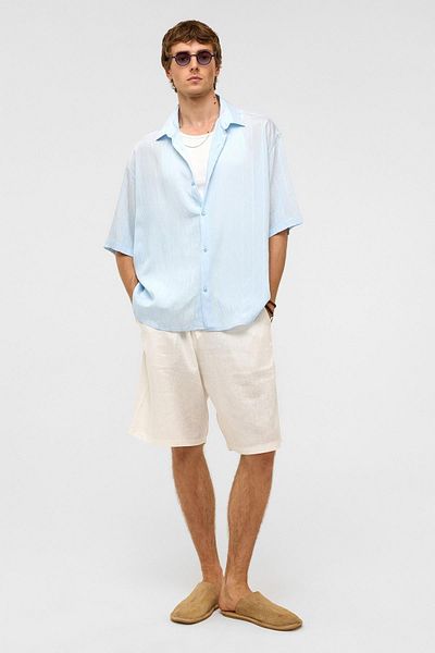 VAMOSCLO Oversize Striped Short Sleeve Modal Fabric Shirt Baby Blue