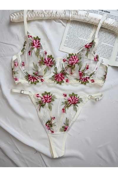 ROZENİN LINGERIE Büyük Beden Dantelli Transparan Sütyen Takımı