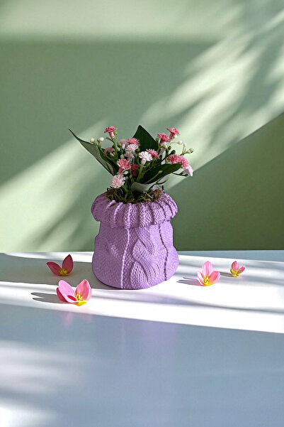 ardesta Vază mică cu model de tricotat cu flori artificiale |   Vază decorativă cu pulbere de piatră |   Ornament pentru masă de televizor