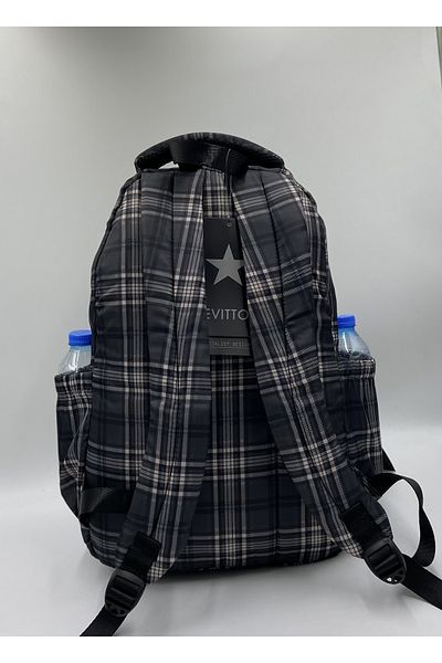 betto's Water Resistant Fabric School Bag Unisex School Backpack 20257 Plaid-Black