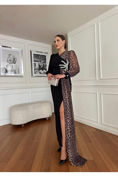 by kadriye yılmaz Liva Leopar Detaylı Abiye Elbise Siyah