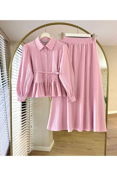 ensade Modern Design Summer Double Suit – Button Closure Blouse and Relaxed Fit Skirt
