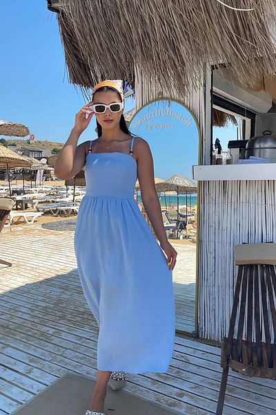 Neşeli Butik Women Baby Blue Strap Back Detail Summer Dress Nbmy3796