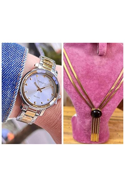 Ferrucci Yeni Sezon Sade Şık Çelik Kadın Kol Saati+İtalyan Çelik Kolye Hediye