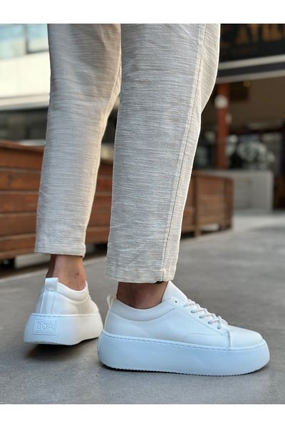 BOA Le11 Lace-Up Men's High Sole White Sports Shoes