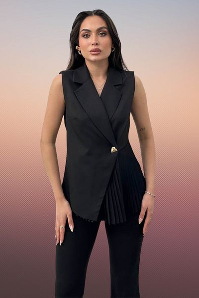 Moda Amore Metal Buttoned Sleeveless Pleated Detailed Women's Blouse 033