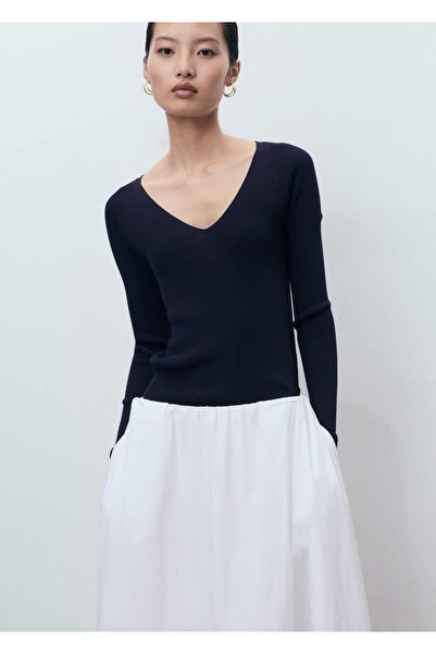 MANGO Woman V yaka lastik örgü kazak