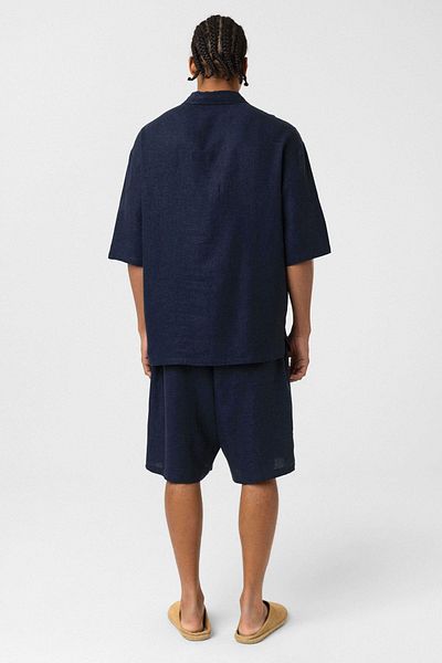VAMOSCLO Double Pocket Oversize Linen Shirt Navy Blue
