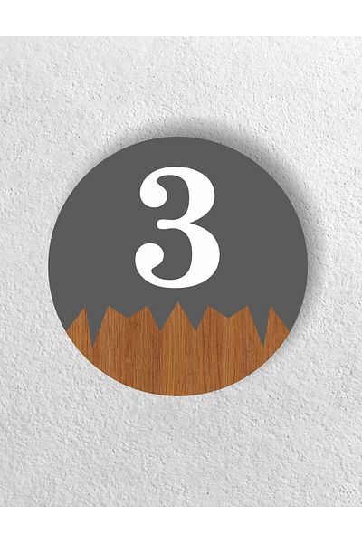 zafrakreklam Round Metal Composite - Wooden Apartment Site -Apartment Hotel Office Door Number - Door No:3 Three