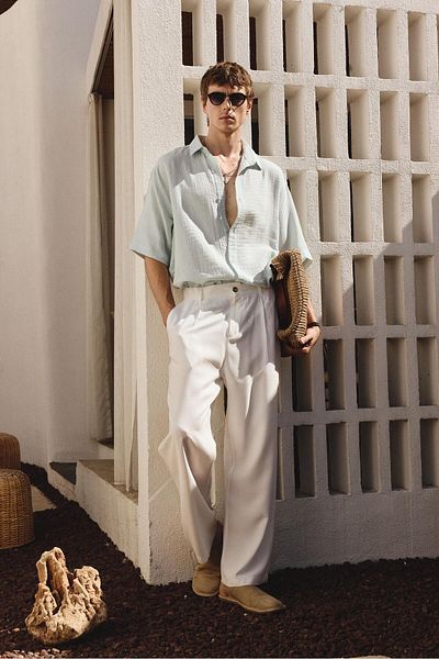 VAMOSCLO Oversize Short Sleeve Muslin Fabric Shirt Blue