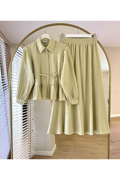 ensade Modern Design Summer Double Suit – Button Closure Blouse and Relaxed Fit Skirt