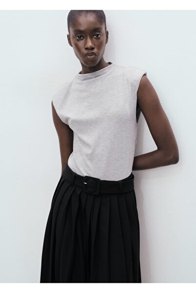 MANGO Woman Kontrast kemerli elbise