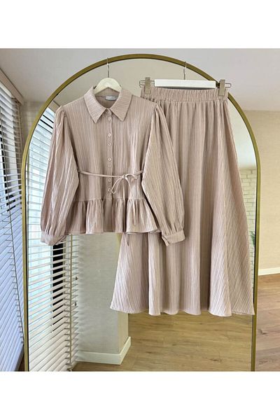 ensade Modern Design Summer Double Suit – Button Closure Blouse and Relaxed Fit Skirt