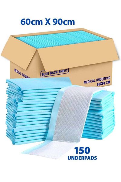 unbranded Set of Health Pads for Changing, Single-Use Diapers 90x60 cm Blue, Pack of 150