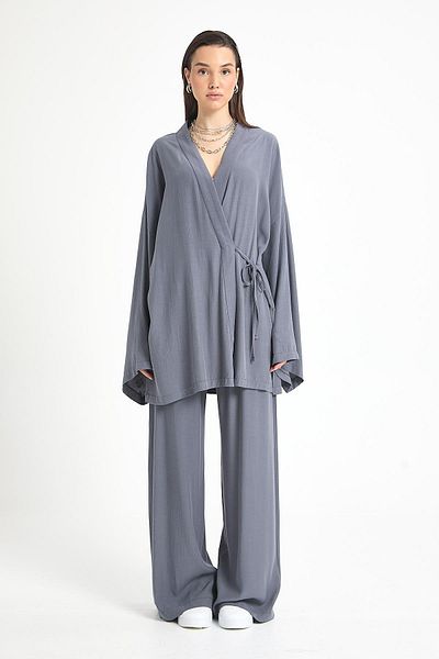 minaaise Anthracite Modal Fabric Pants Kimono Bottom/Top Set 29199