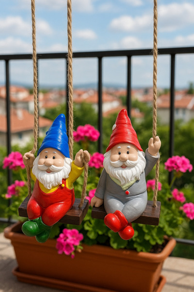 Rich Content Sallanan Bahçe Balkon Cücesi Dekor Figür Seti – 2'li