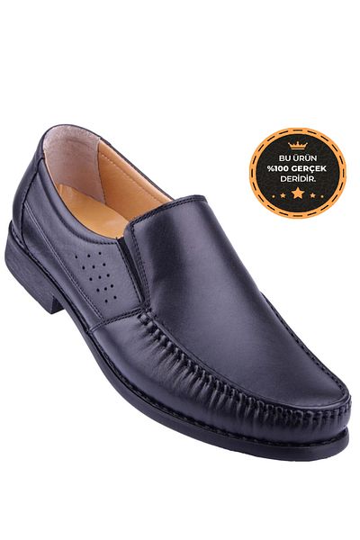 Elit Bayramoğlu 353 Black Inner Outer Genuine Leather Full Orthopedic Comfortable Daily Dad Shoes