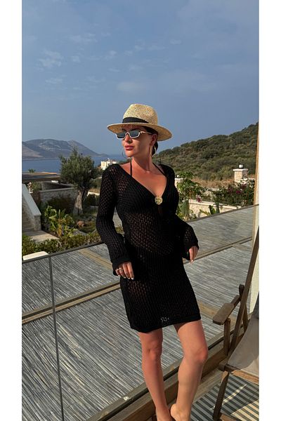 Julidress Gold Button Detailed Openwork Mini Size Beach Dress
