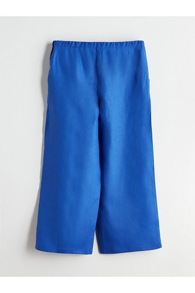 LC Waikiki Blue 100% Linen Women's Trousers with Elastic Waist