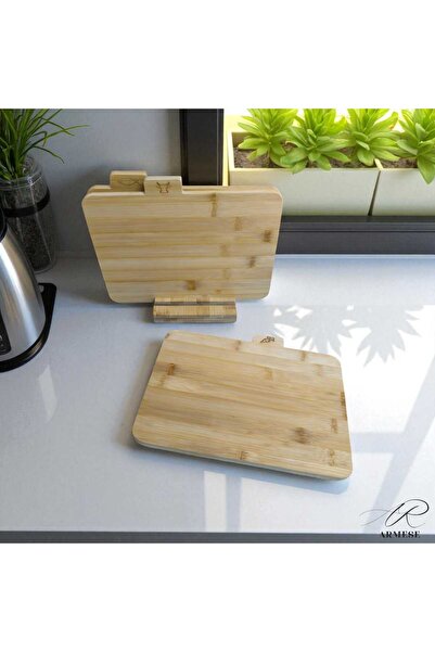 Ar Armese 4 Pieces Bamboo Cutting Board Set with Feet 28cm Natural and Hygienic Presentation for Vegetables, Meat, Cheese, Fish