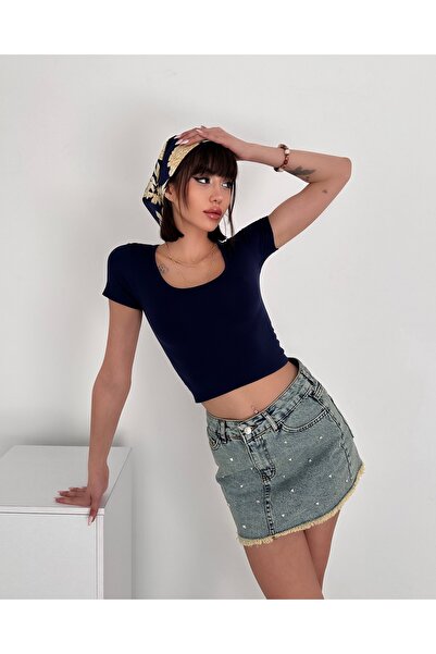 New Now Modal Fabric Oval Neck Half Sleeve Slim Fit Basic Women's Body Crop Blouse