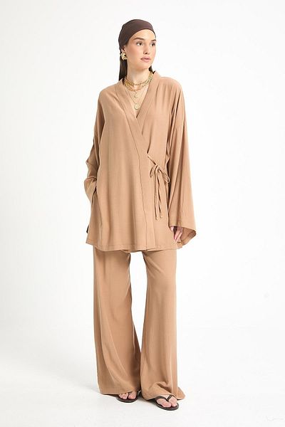 minaaise Camel Modal Fabric Pants Kimono Bottom/Top Set 29199