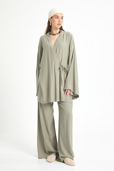minaaise Khaki Modal Fabric Pants Kimono Bottom/Top Set 29199