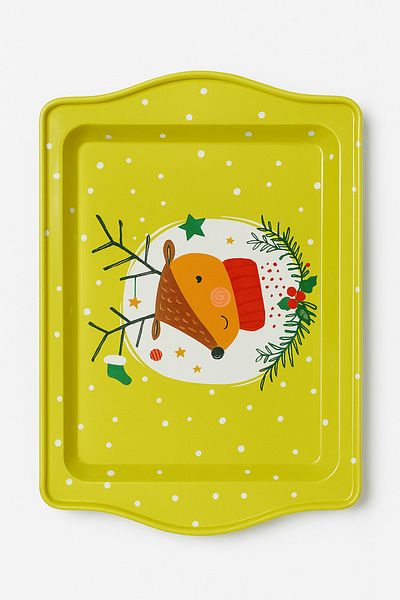Bittox New Season Various Patterned Winter Themed Decorative Celebration Tray - Gift Metal Presentation Tray