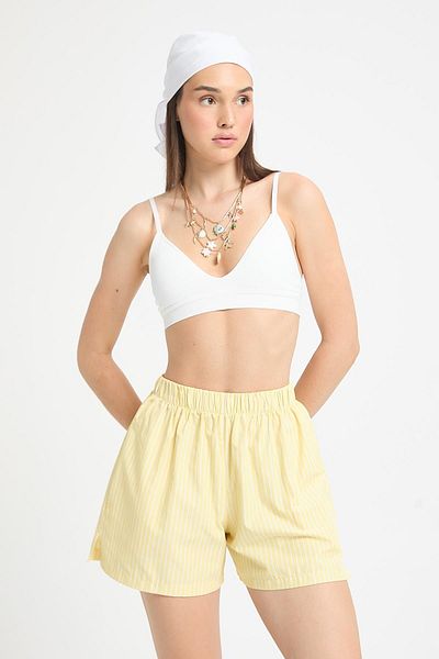 minaaise Pantaloni scurți elastici cu dungi galbene albe 27290