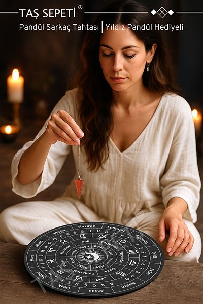 TAŞ SEPETİ Pandul Pendulum Board Organic Turkish Black Sun Moon Centered Star Natural Stone Pandul Gift