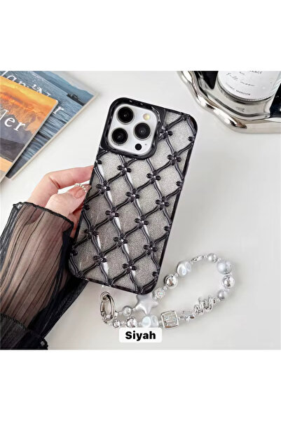 DGN İphone 15 Pro Max Uyumlu Yıldız Çiçek Kaplama Simli Kağıtlı Bileklik Hedi...