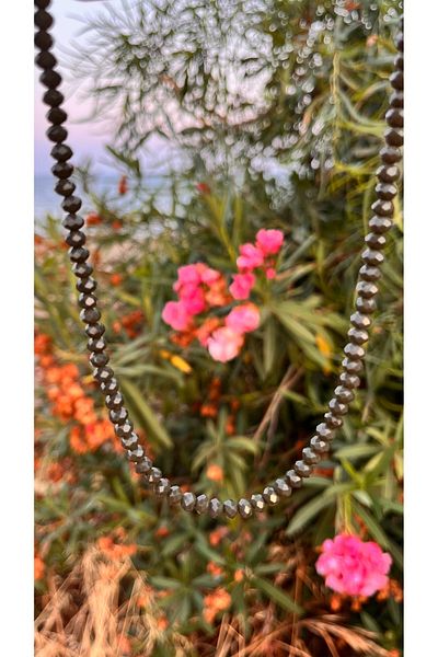Atelier By Serkan Crystal Cut Khaki Green Glass Bead Necklace