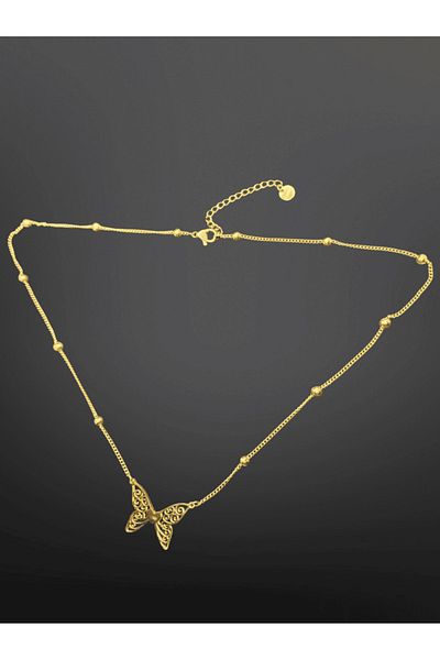 FM Gold Color Butterfly Model 316L Steel Elegant Bead Detailed Necklace