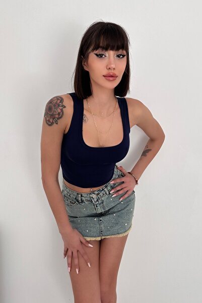 New Now ȚESĂTURĂ MODAL Gât în ​​U SUCHEȚĂ ÎNCHISĂ SPATE CROP BODY